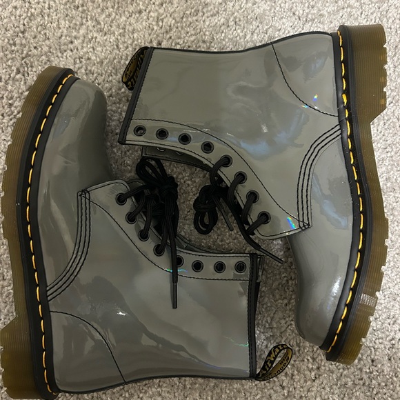 Dr. Martens Shoes - Dr. Martens 1460 Rainbow Patent Lace Up Boots Gunmetal Size 39 EU